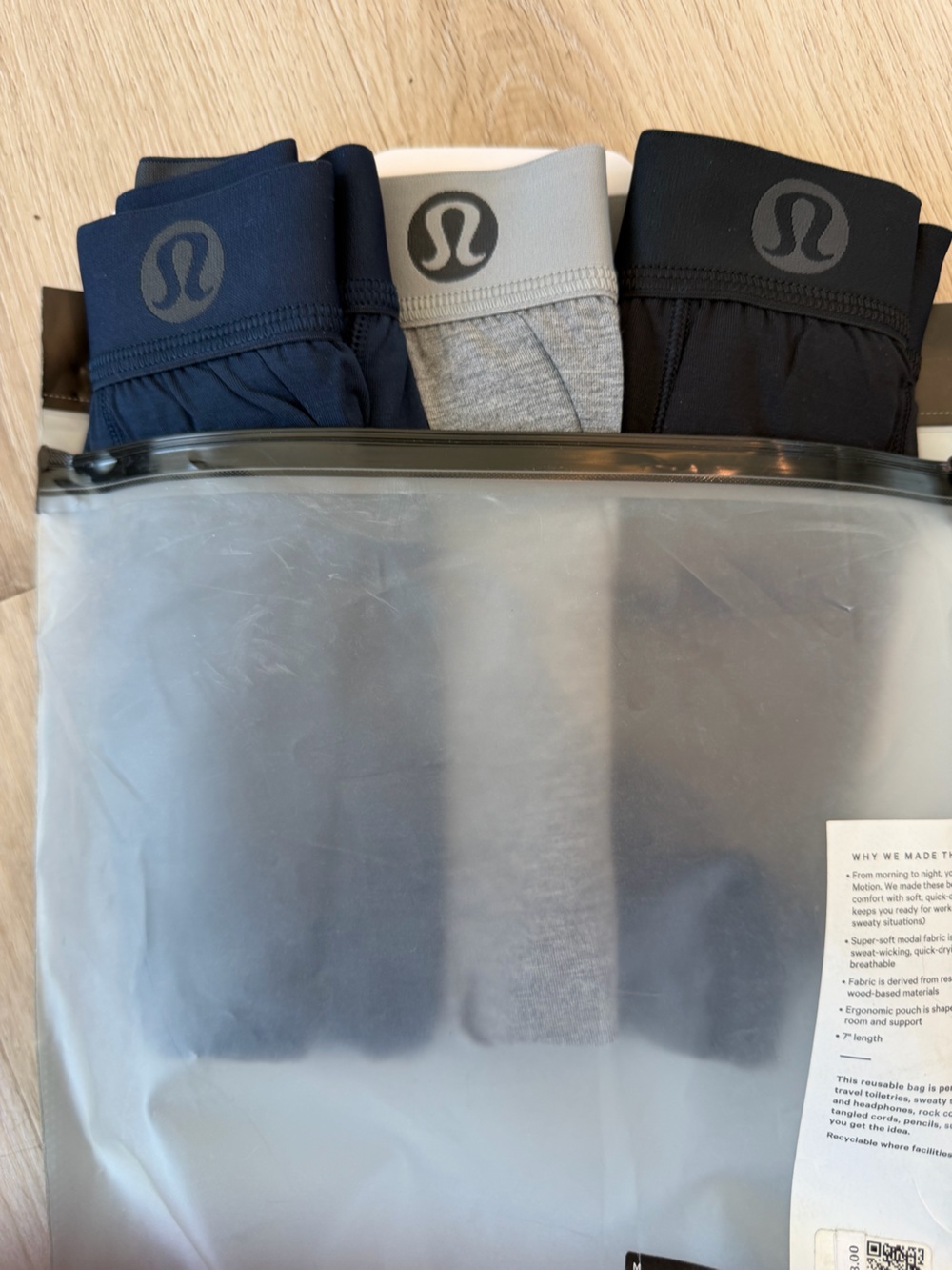 lululemon athletica Always in Motion 5” boxer briefs Navy, Gray, and Black
